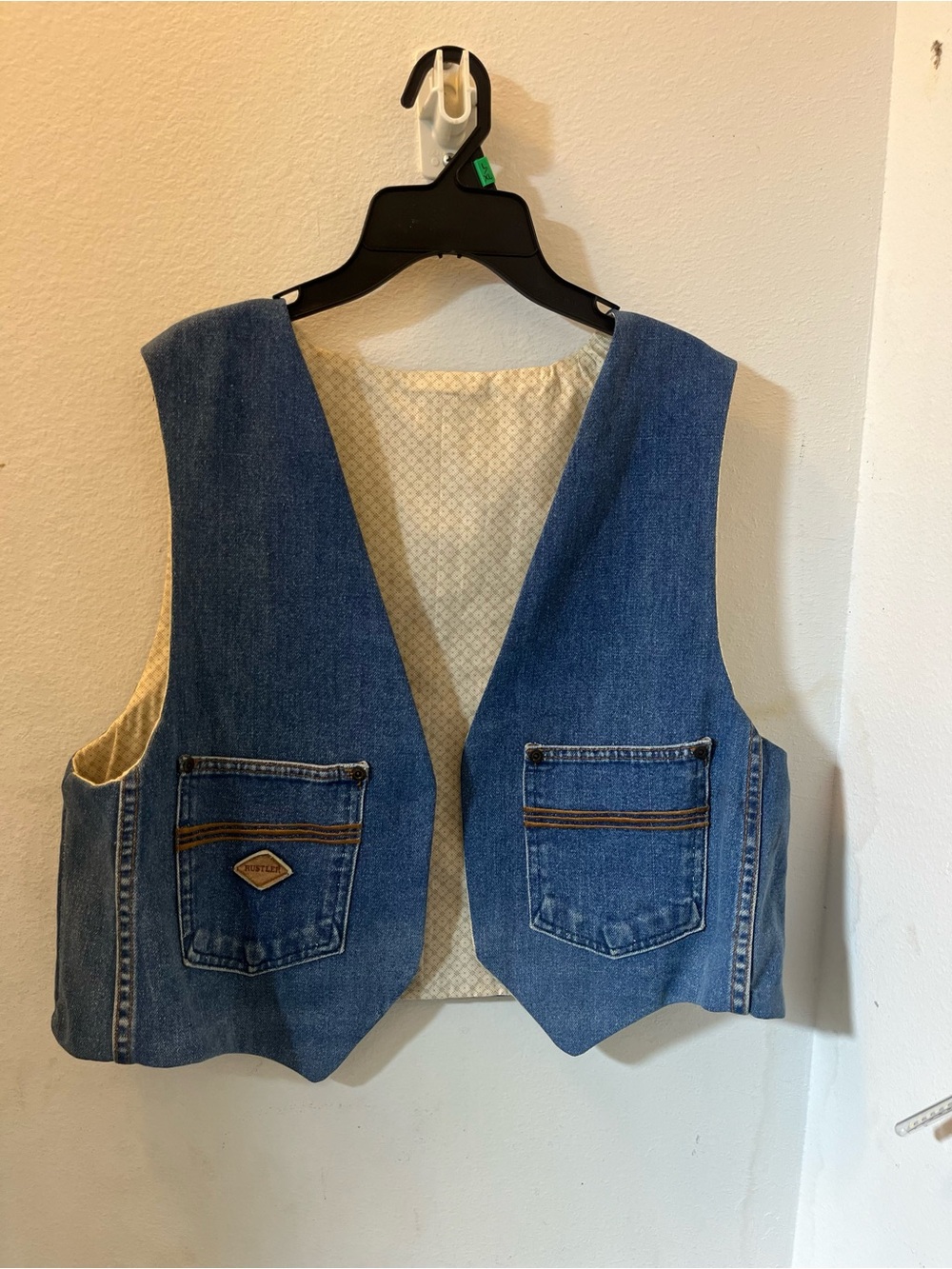 Vintage Rustler Denim Vest 100% Cotton Button Front Geometric Linen